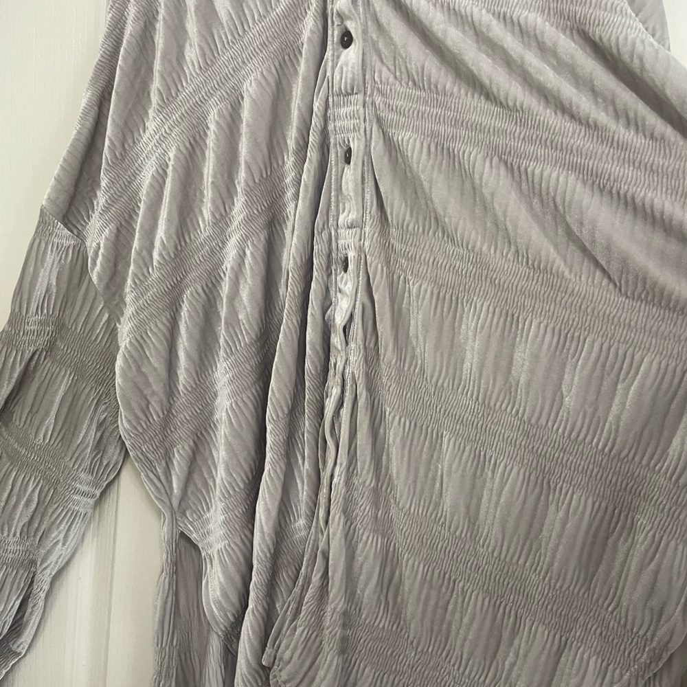 NWOT Free People My Best Top Gray Button-Up Blouse The velvet classic texture. - Picture 5 of 6